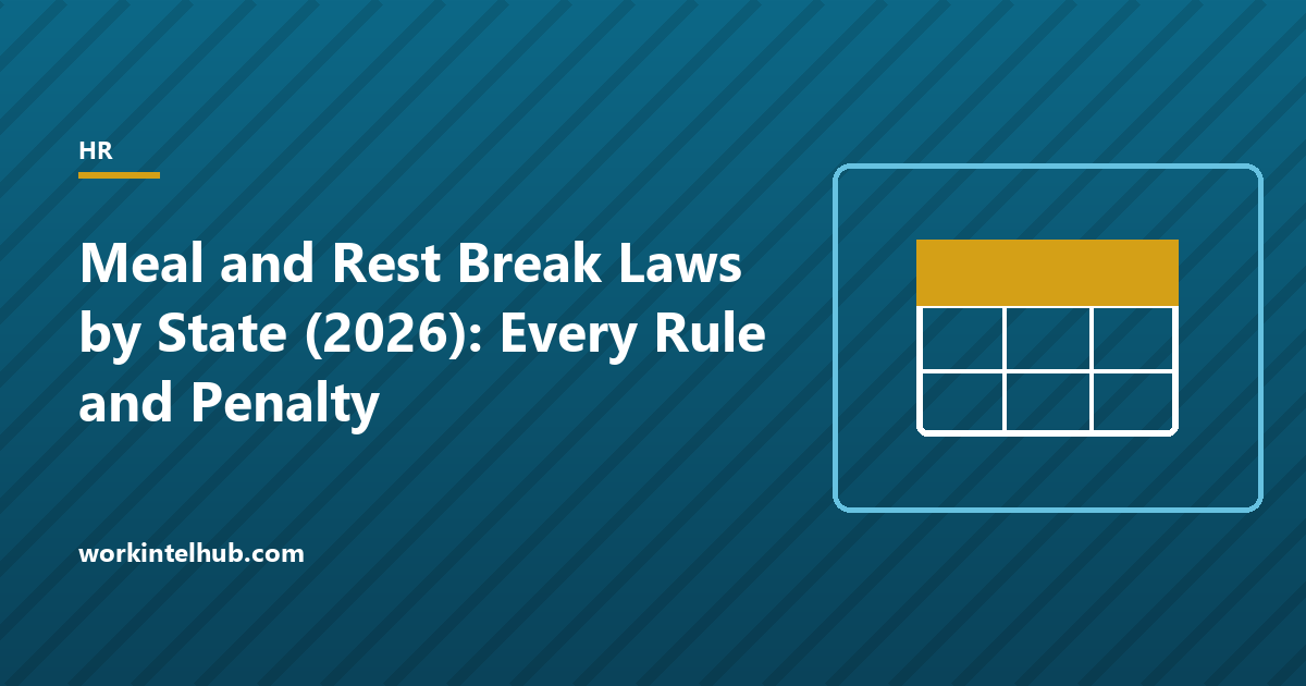 A state table of meal and rest break rules with a gold header row